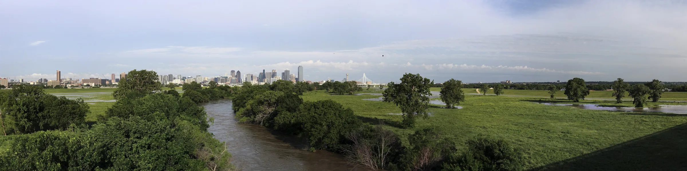 Dallas skyline across the Trinity River floodplain